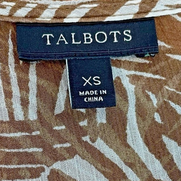 Talbots 100% Silk Brown Print Blouse XS Tie Neck Sheer Top w/ Camisole - Picture 10 of 11